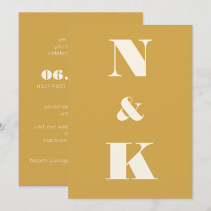 Minimalistisk Modern Monogram Saffron Gult Bröllop Inbjudningar
