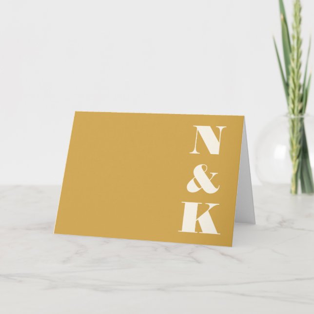Minimalistisk Modern Monogram Safran Gul Bröllop Tack Kort (Framsida)