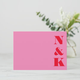 Minimalistisk modern monogramRosa och Röda Bröllop Anteckningskort
