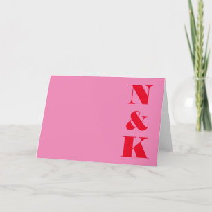 Minimalistisk modern monogramRosa och Röda Bröllop Tack Kort