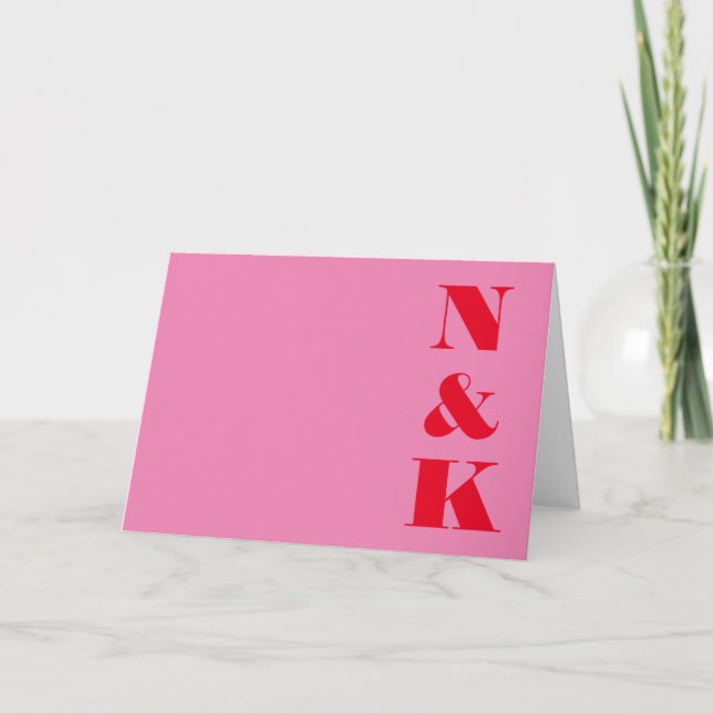 Minimalistisk modern monogramRosa och Röda Bröllop Tack Kort (Framsida)