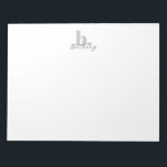 Minimalistisk modern monogramskript Namn Anteckningsblock<br><div class="desc">Enkelt,  modernt monogrampapper med fet lägre fodral-monogram initialt i mjukt grått och skript namn i svart. Anpassa med ditt eget färg och namn.</div>