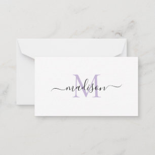Minimalistisk, modern, monogramstiskt Lila för fem Anteckningskort