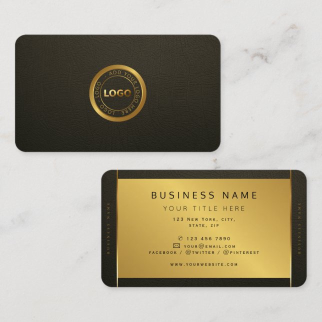 Minimalistisk Modern Mörk & Guld professionell Log Visitkort (Fram/baksida)