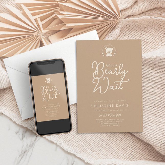 Minimalistisk modern Neutralt Bear-babystövel för  Inbjudningar (Skapare uppladdad)