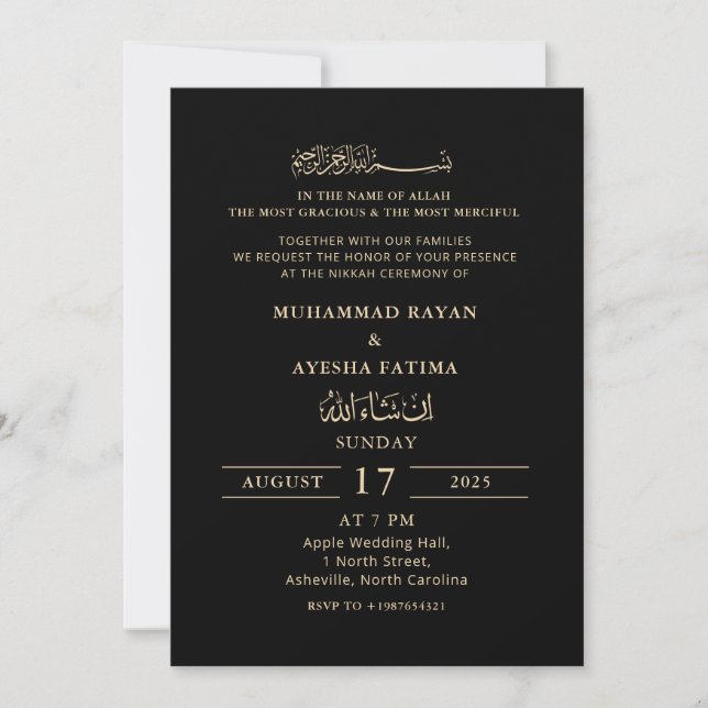 Minimalistisk modern Nikkah Arabiska islamiska Brö Inbjudningar (Framsida)