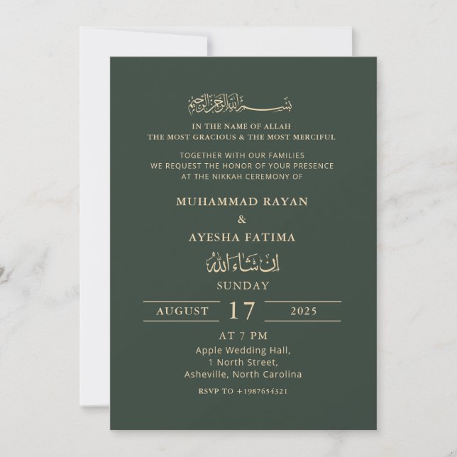 Minimalistisk modern Nikkah Arabiska islamiska Brö Inbjudningar (Framsida)