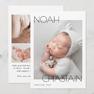 Minimalistisk Modern Nyfödd Bebis Fotokollage Föde Meddelande