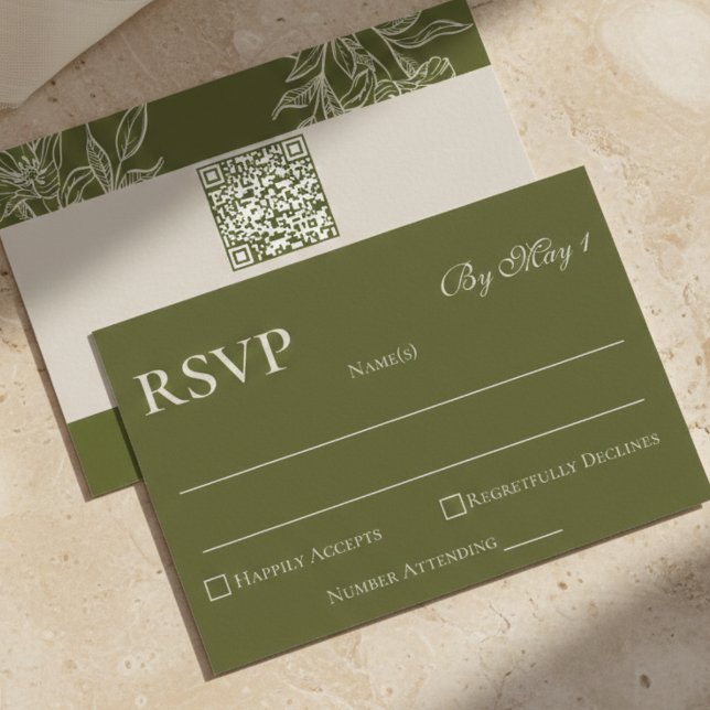 Minimalistisk modern Oliv grönt QR-Bröllop OSA Kort (Minimalist Modern Olive Green QR Wedding RSVP
)