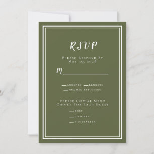 Minimalistisk Modern Olivgrön Bröllops-RSVP-Meny
