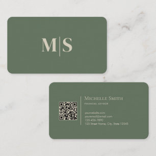 Minimalistisk Modern Olivgrön Första Bokstav QR-ko Visitkort