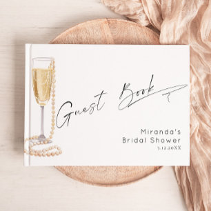 Minimalistisk Modern Pärlor och Prosecco Bröllop Gästböcker