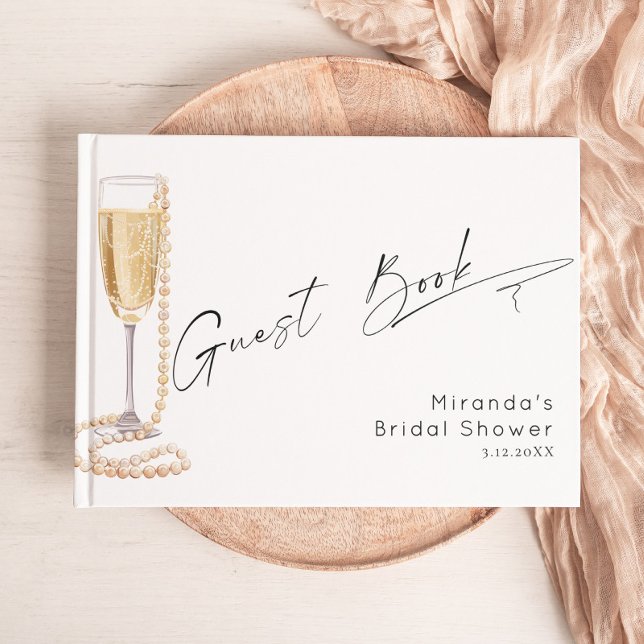 Minimalistisk Modern Pärlor och Prosecco Bröllop  Gästböcker (Skapare uppladdad)