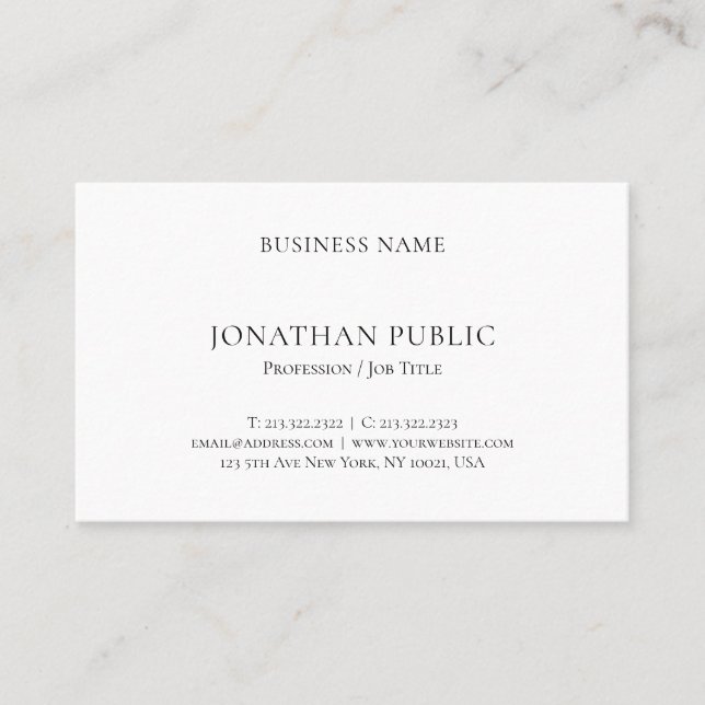 Minimalistisk Modern Professionell Elegant Vit Enk Visitkort (Framsida)