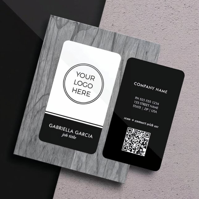 Minimalistisk Modern Professionell QR-kod Logo Visitkort (Business Card shown in 3.5 x 2 inches with round corners.)