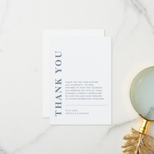 Minimalistisk Modern QR-kod Blå & Vit Bröllop Tack Kort (Fram/Back In Situ)