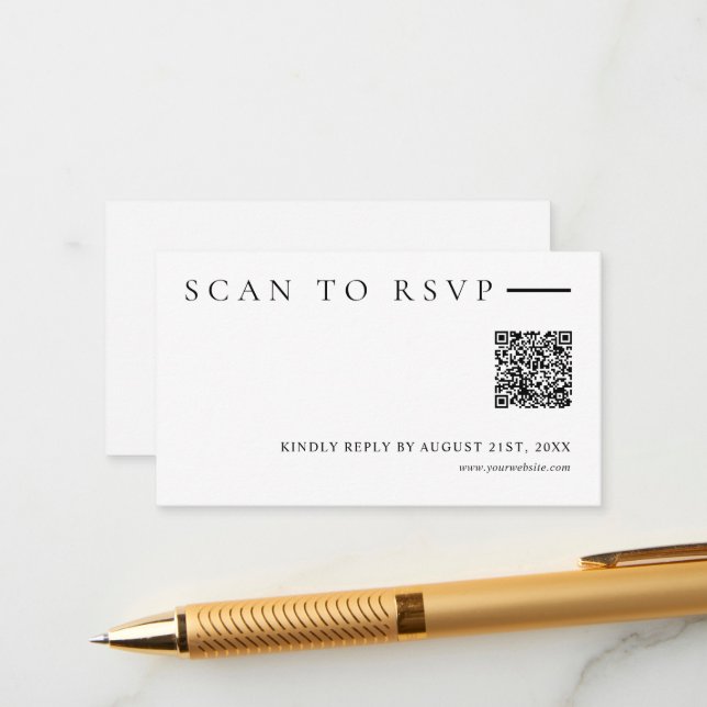 Minimalistisk Modern QR-kod Bröllopswebbplats RSVP Tilläggskort (Fram/Back In Situ)
