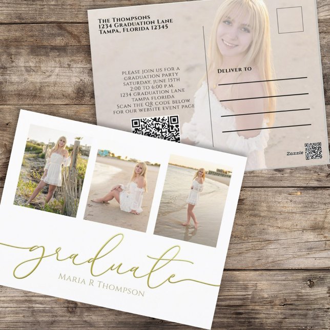 Minimalistisk Modern QR-kod för Student Guld Vykort (Skapare uppladdad)