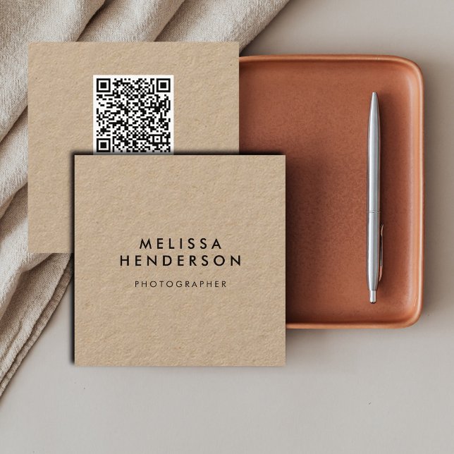 Minimalistisk Modern QR-kod Kraft Fyrkantigt Visitkort (Skapare uppladdad)