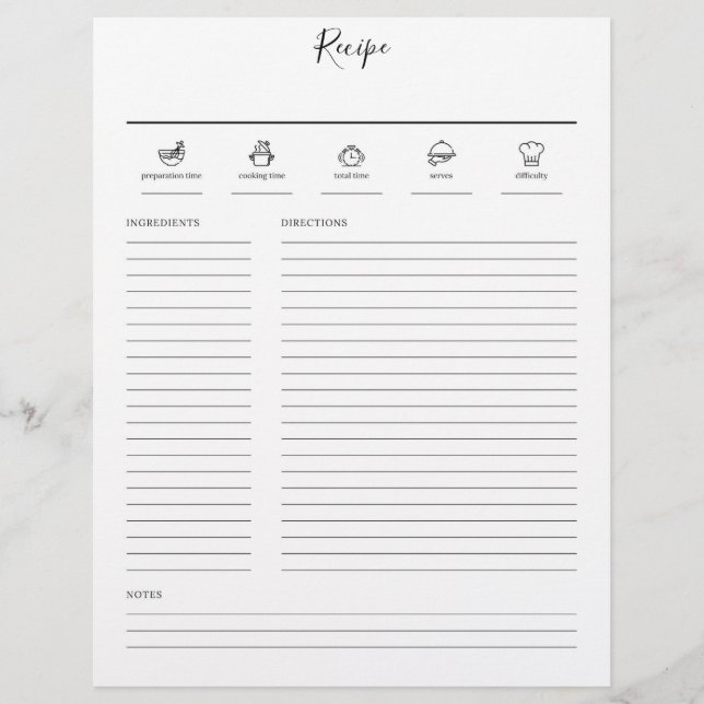 Minimalistisk Modern Recept Kokbok Blad Sida (Framsida)