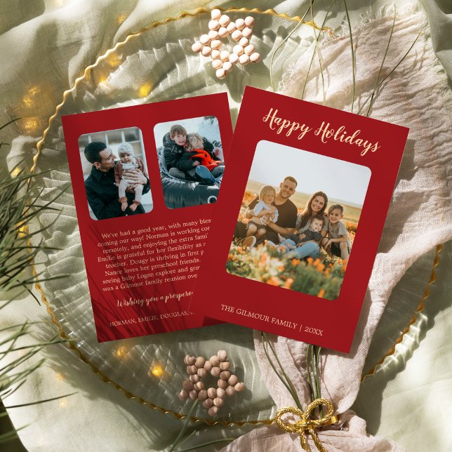 Minimalistisk Modern|Red 3 Photo Glad helg News Julkort (Skapare uppladdad)