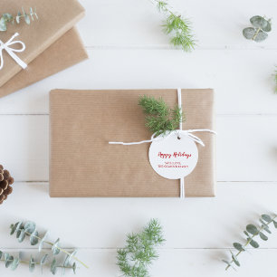 Minimalistisk Modern Röd Glad Jul Present Runt Klistermärke