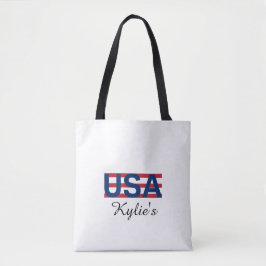Minimalistisk Modern röd och blå USA-typografi Tygkasse