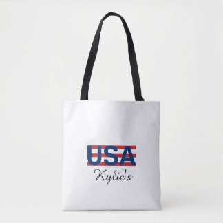 Minimalistisk Modern röd och blå USA-typografi Tygkasse