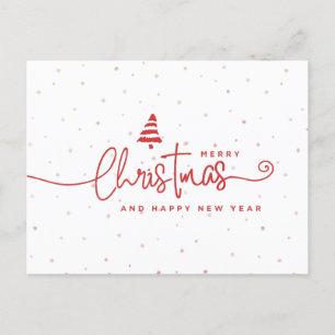 Minimalistisk Modern Röd & Vit Jul Högtid Helg Vykort