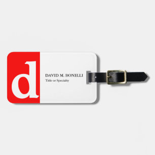 Minimalistisk modern röd vit monogram bagagebricka