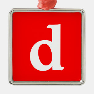 Minimalistisk modern röd vit monogrammerad julgransprydnad metall