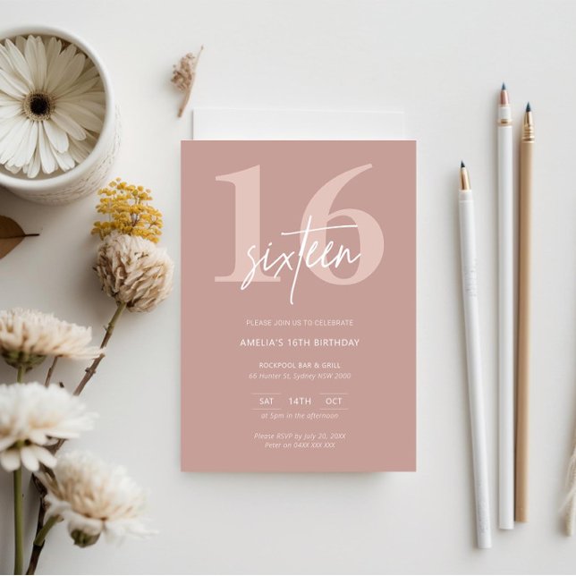 Minimalistisk modern Rosa 16:e Födelsedagsfesten Inbjudningar (Skapare uppladdad)