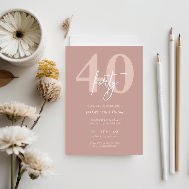 Minimalistisk modern Rosa 40:e födelsedag Party Inbjudningar (Skapare uppladdad)