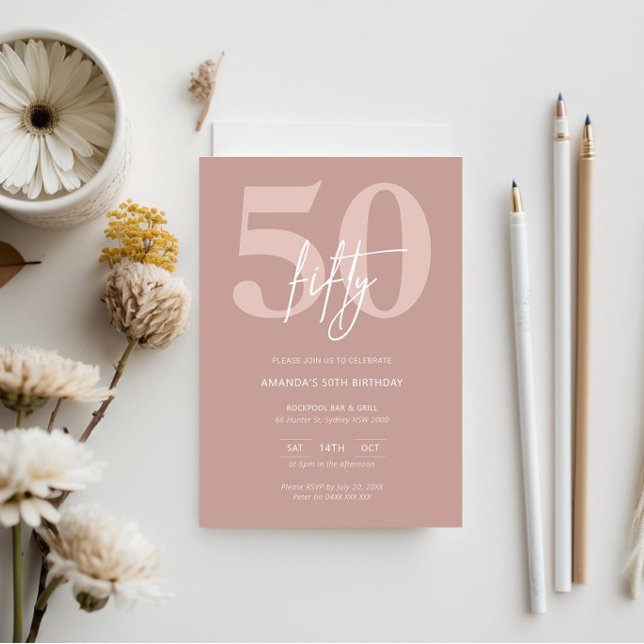 Minimalistisk modern Rosa 50:e Födelsedagsfesten Inbjudningar (Skapare uppladdad)