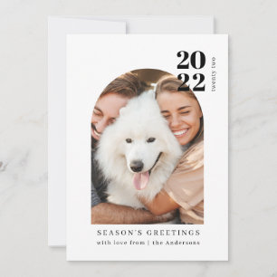Minimalistisk Modern Rosa Båge Par Hund Rolig Foto Julkort