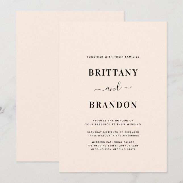 Minimalistisk modern  Rosa Bröllop Inbjudningar (Fram/baksida)