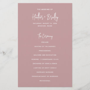 Minimalistisk modern rosa bröllopsprogram