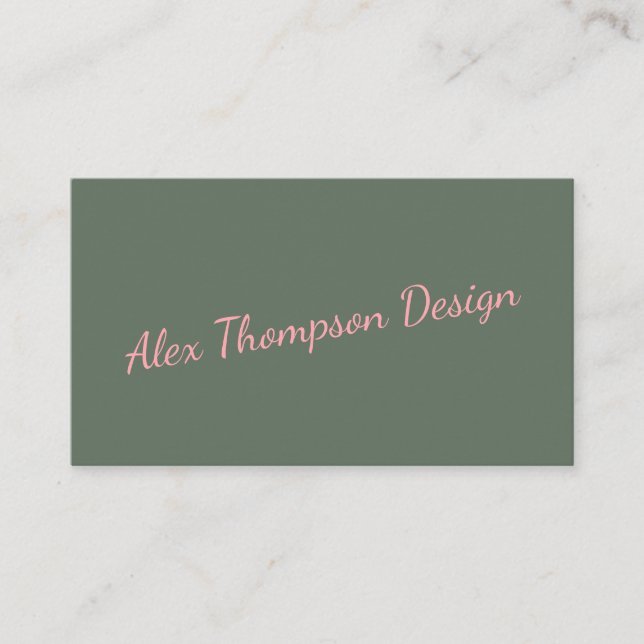 Minimalistisk Modern Rosa Grön Skript Typografi Visitkort (Framsida)