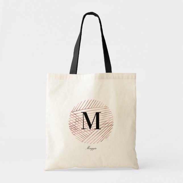Minimalistisk Modern Rosa Guld Monogram Väska (Framsidan)