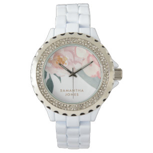 Minimalistisk modern Rosa Peonie Blommigt Watercol Armbandsur