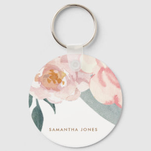 Minimalistisk modern Rosa Peonie Blommigt Watercol Nyckelring