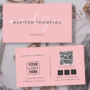 Minimalistisk Modern Rosa QR Code Social Media Log Visitkort