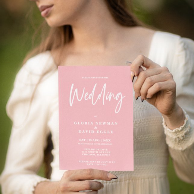 Minimalistisk modern  Rosa QR-kod Bröllop Inbjudningar (Skapare uppladdad)