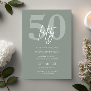 Minimalistisk Modern Sage 50:e Födelsedagsfesten Inbjudningar