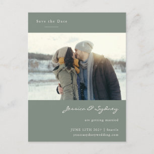 Minimalistisk Modern Sage Grönt Photo Save Date Vykort