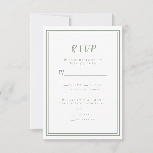 Minimalistisk Modern Sage Grönt White Bröllop Clas OSA Kort (Framsida)