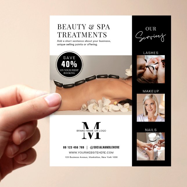 Minimalistisk modern Salon Beauty Business Marknad Flygblad (Modern business marketing flyer with photos, your services and your logo)