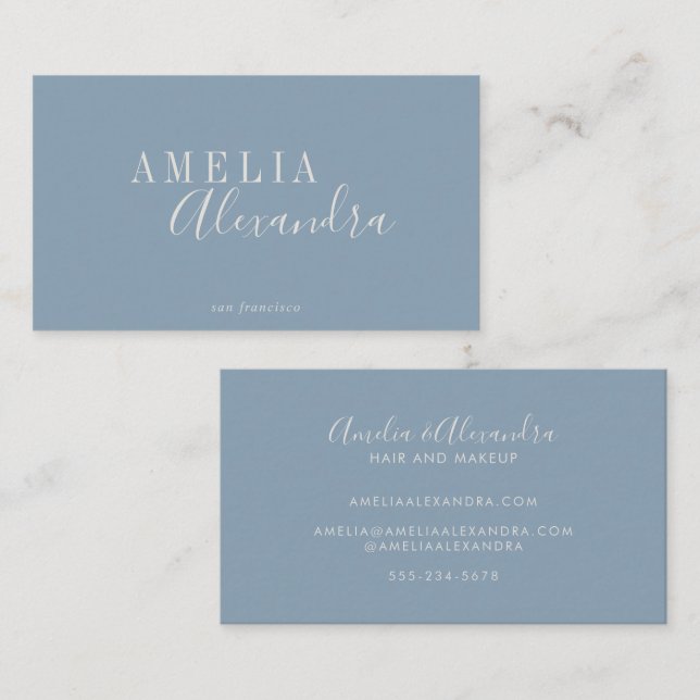 Minimalistisk Modern Script Boho Chic Dusty Blue Visitkort (Fram/baksida)