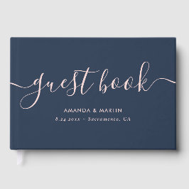 Minimalistisk Modern Script Navy och Bröllop Gästböcker