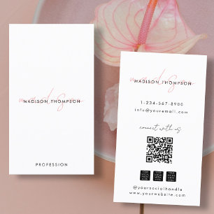 Minimalistisk Modern Script QR Code Social Media C Visitkort